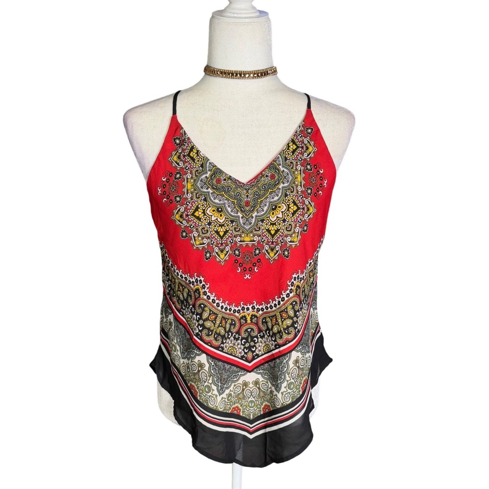 Y2K Scarf Print Cami Euro Summer Going Out Top Red Black‎ Tank